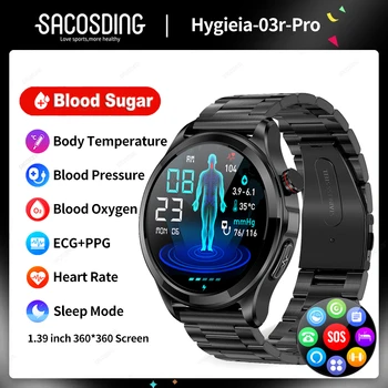 2023 Yeni EKG + PPG Kan Şekeri akıllı saat erkek spor takip cihazı glikoz metre Termometre Sağlık Saatler Bluetooth Çağrı Smartwatch