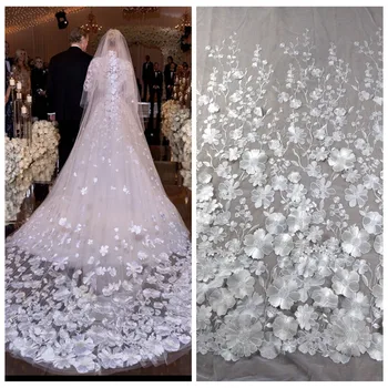3D Çiçek Dantel moda gelinlik elbise dantel kumaş 130 cm genişlik gelin elbise dantel sequins kumaş yard tarafından satmak