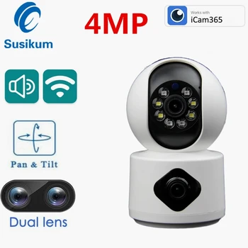 4MP Çift Lens Kablosuz Kapalı WİFİ Kamera ICAM365 Akıllı Ev Renkli Gece Görüşlü Güvenlik MİNİ güvenlik kamerası
