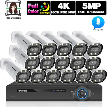 5MP Tam Renkli Gece Görüş POE Güvenlik Kamera Seti 16CH 4K NVR Güvenlik Sistemi Açık CCTV IP Kamera Video Gözetim Kiti