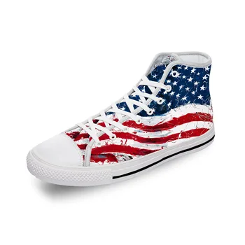 ABD Amerikan Bayrağı Yıldız Vatansever Hafif Kumaş 3D Baskı Moda Yüksek Top kanvas ayakkabılar Erkekler Kadınlar Rahat Nefes Spor Ayakkabı