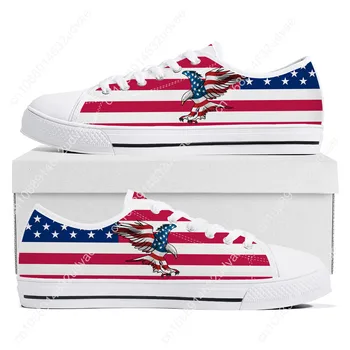 ABD Bayrağı Amerika Kırmızı Mavi Beyaz Sanat Düşük en kaliteli ayakkabılar Mens Womens Genç Kanvas Sneaker Rahat Çift Ayakkabı Özel Ayakkabı