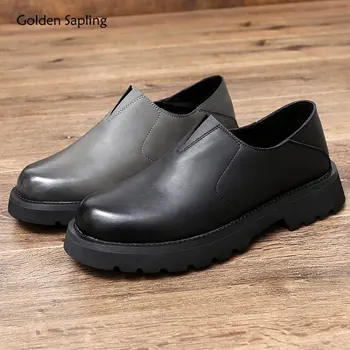 Altın Fidan platform ayakkabılar Erkekler Moda deri makosenler Rahat gündelik erkek ayakkabısı Eğlence Düz Retro Tasarım Erkek Ayakkabı