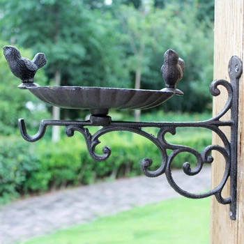 Avrupa Vintage Çift Kuşlar Etrafında Duvara Monte Dökme Demir Kuş Besleyici Metal Plaka Ağır Metal Duvar Kuş Banyosu Kanca İle