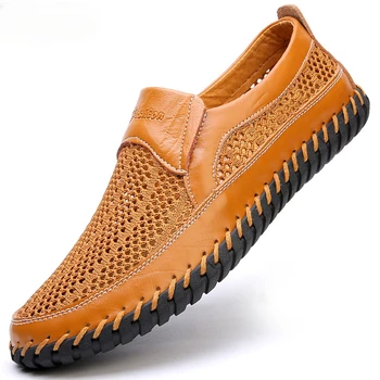 Açık Yaz Erkek deri ayakkabı Loafer'lar Oxford Örgü Erkek Spor Ayakkabı Erkek deri makosenler Klasik İş Marka Moccasins 38-50