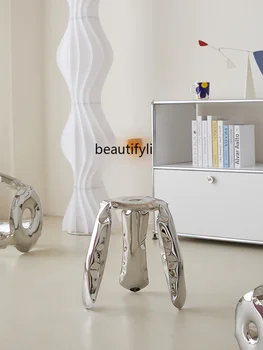 Balon Dışkı Tasarımcı Modeli Ev Oturma Odası Dışkı Mobilya Metal Paslanmaz Çelik Düşük Dışkı
