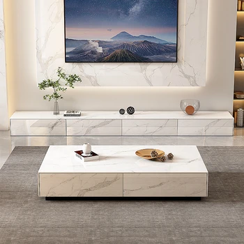 Beyaz Lüks Parlak Yüzey Mermer Kaya çay masası TV Dolabı Modern Basit Oturma Odası Ev depolama dolabı Büyük Masalar
