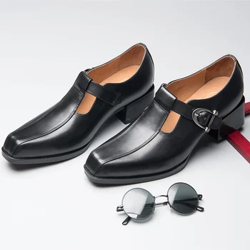 Boyut 5-10 Tavsiye! Yeni Tasarım Erkek Kare Topuk Ayakkabı Toka Kayış İşadamı Resmi Elbise Oxfords