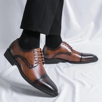 Deri Ayakkabı Erkekler 2023 Marka Derby Şık İş Rahat Deri Resmi ayakkabı Erkekler