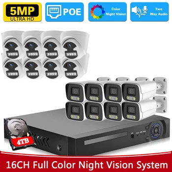 Devoccvo 5MP Renkli Gece Görüş IP Kamera Seti H. 265 + 16CH 5Mp Kapalı POE Güvenlik Kamera NVR Kiti CCTV Video Gözetim Sistemi