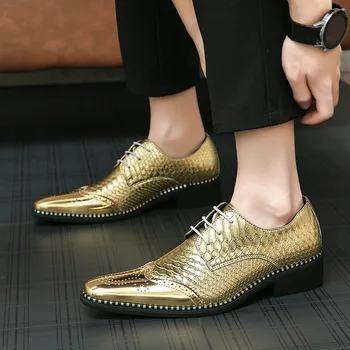 Erkek Altın Lüks Iş Oxford Ayakkabı Erkekler Yükseklik Artış Patent Deri Resmi Ayakkabı Artı Boyutu Adam Ofis Düğün Yüksek Topuklu
