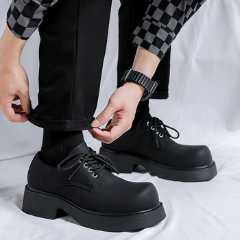Erkek Deri rahat ayakkabılar Japon Kalın Alt Yüksekliği Artan iş ayakkabısı Genç Öğrenciler Moda erkek ayakkabıları