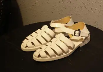 Erkek yaz sandalet ayakkabı beyaz inek deri rahat Roma ayakkabı el yapımı rahat ayakkabılar en kaliteli