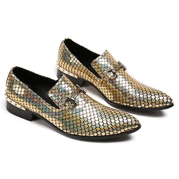 erkekler moda deri tırmanmak glitter gelinlik marka Yeni altın el yapımı erkekler loafers ayakkabı erkek flats boyutu 47