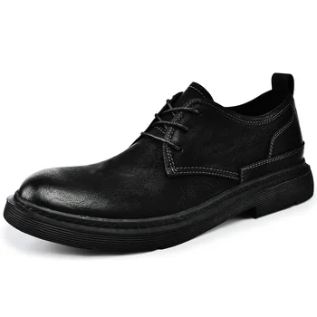 Erkekler Oxfords Retro Hakiki Deri Elbise Ayakkabı Brogue Lace Up Erkek rahat ayakkabılar İş Takım ayakkabı