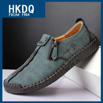HKDQ Sıcak Zip erkek Rahat deri ayakkabı Moda Rahat İşi Erkek deri ayakkabı nefes alan loafer'lar Erkekler İçin Büyük Boy 38-48