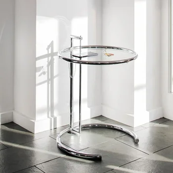 JOYLOVE Paslanmaz Çelik Yaratıcı Cam Kaldırma Sehpa Basit Ev Şeffaf Kanepe Masaları İskandinav Tasarımcı C şeklinde Masa