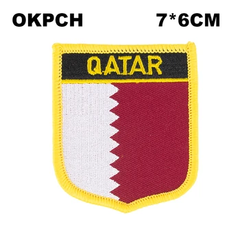 Katar Bayrağı Kalkan Şekli Demir on Nakış Yamaları Testere Transfer Yamaları Dikiş Uygulamaları Giysi Sırt Çantası Kapağı