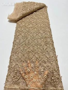 Klasik Moda Fransız Örgü Üç Boyutlu Nakış Dantel Kumaş Afrika Nijeryalı Sequins Dantel Kumaş düğün elbisesi