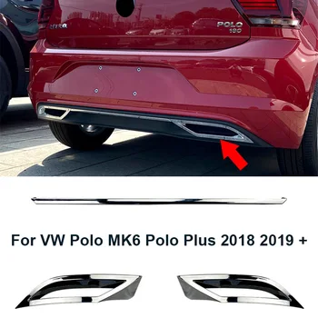 Krom Arka Tampon Difüzör Dudak Spoiler VW Polo İçin MK6 Polo Plus 2018-2023 Hava çıkış Egzoz Şerit Kapağı Trim