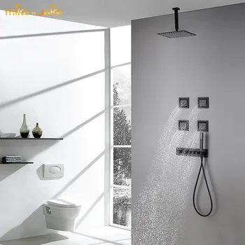 Lüks siyah tavan duş termostatik banyo duvar kiti büyük yağış siyah banyo duş seti banyo siyah sabit duş bataryası