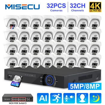 MISECU 32CH NVR Kiti 4K POE Güvenlik Kamera Sistemi 8MP 5MP AI Yüz Algılama İki Yönlü Ses CCTV Video gözetleme seti XMEYE