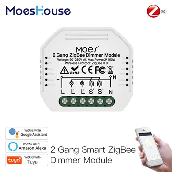 MoesHouse Mini DIY Tuya ZigBee Akıllı 2 / Gang İşık Dimmer Anahtarı Modülü Hub Gerekli Akıllı Yaşam Alexa Google Ev Ses Kontrolü