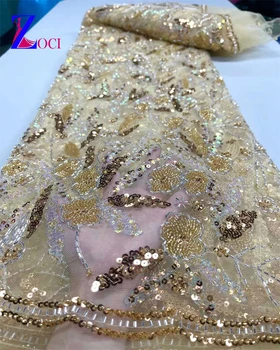 OIMG 2023 High-End Fransız Nakış Boncuk Dantel Kumaş Afrika Nijeryalı Pullu Kumaş düğün elbisesi