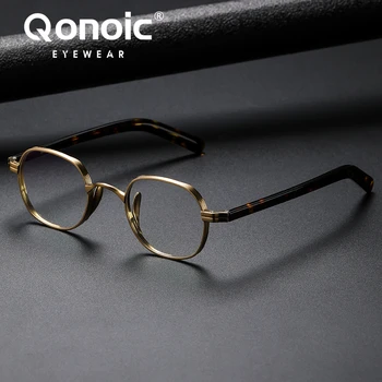 QONOIC Retro tarzı erkek gözlük çerçeve saf titanyum gözlük mavi ışık okuma koruyucu gözlük japon tasarımcı marka