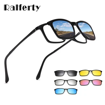 Ralferty Polarize Güneş Gözlüğü Erkekler Kadınlar 5 İn 1 Manyetik Klip Gözlük TR90 Optik Reçete Gözlük Çerçeveleri Mıknatıs Klipleri
