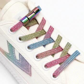 Renkli Düz Ayakabı Bağları Olmadan Elastik Ayakkabı Bağcıkları Sneakers İçin Metal Pres Kilit Çocuklar Ve Yetişkinler Tembel Ayakkabı Dantel