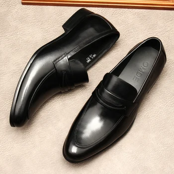 Resmi Rahat Oxford Ayakkabı Erkekler İçin Hakiki Deri Sivri Burun Kayma Düğün Yaz Loafer'lar Erkekler Siyah Zarif Elbise Ayakkabı Adam