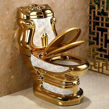 tasarım seramik altın tuvalet seti banyo iki adet sıhhi tesisat altın rengi tuvalet yıkama sifonik çift altın tuvalet