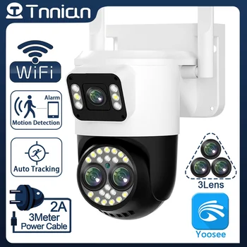 Tnnıan 4K 8MP Üç Lens PTZ Wifi Kamera Çift Ekranlar AI İnsan İzleme Açık 4MP Güvenlik CCTV gözetim ıp Kamera Yoosee