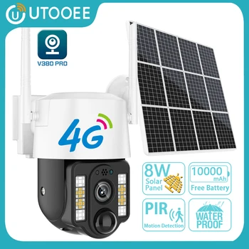 UTOOEE 5MP CCTV PIR Hareket Algılama Güneş Gözetim Kamera 4G SIM Kart PTZ IP Kamera Su Geçirmez 30M Renkli Gece Görüş