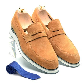 XEBOS Klasik Tasarım Süet Hakiki Deri erkek Kuruş Mokasen Spor Ayakkabı üzerinde Kayma Hafif Düz Rahat İş Kot Elbise Ayakkabı