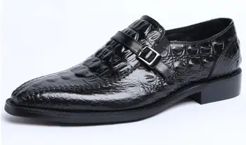 Yeni Timsah Desen elbise erkek ayakkabısı sivri burun el yapımı hakiki deri kayma Derby ayakkabı resmi erkek erkek resmi ayakkabı