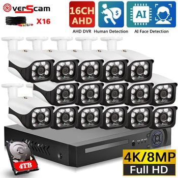 Yüz Algılama Analog CCTV Güvenlik Kamera Sistemi Seti 16CH 4K DVR Kiti Gece Görüş AHD Kamera Video Gözetim Sistemi Seti 8CH