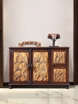 Özel Tay kabartmalı fil sundurma Güneydoğu Asya tarzı katı ahşap ekran şarap dolabı mobilya