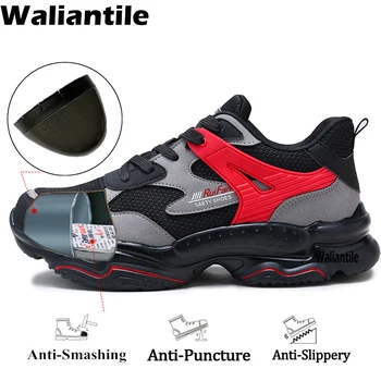 Waliantile Konfor Güvenlik Ayakkabıları Erkekler Koruyucu Çelik Burunlu Çizmeler Erkek Anti-smashing iş ayakkabısı Sanayi Yıkılmaz Sneakers